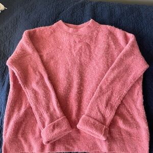 Pink Crew Neck Knit Sweater with Relaxed Fit